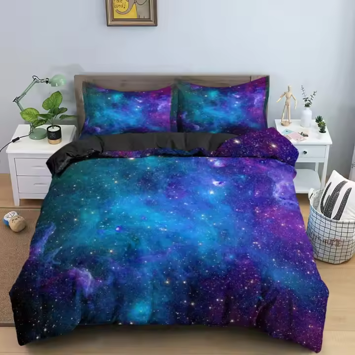 Juego de Cama Galaxy Space Funda Nórdica del Universo 3D Funda de Edredón Psicodélica con Cremallera Juegos de Edredón Doble Rey Regalos para Niños - 1