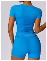 Conjunto de Yoga Sin Costuras para Mujer 2 Piezas Traje de Gimnasio con Top Corto de Manga Corta y Shorts para Correr Ropa Deportiva Activa Material Exterior de Nylon - details 3