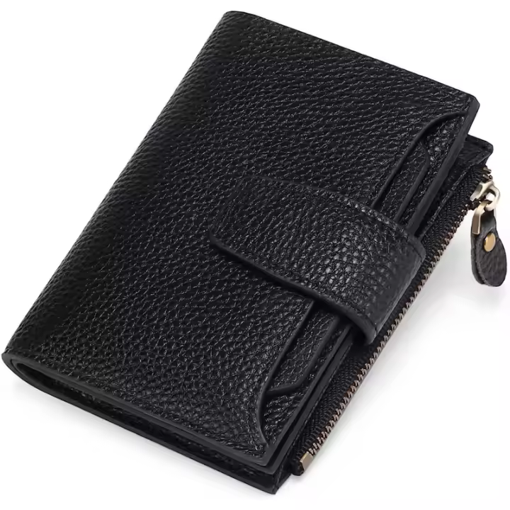 Nuevo, Cartera de Cuero, Short Litchi, multicuional, Monedero, cartera, Cuchillo antirobo, Negro, tamaño de producto: 13*12*3cm, peso: 180g - 1
