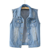 Chaqueta vaquera sin mangas para mujer, chaleco desgastado, ajustado, Color caramelo - details 1