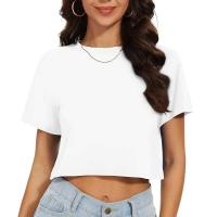 Camiseta divertida Y2K informal para mujer, Tops cortos rosas, camiseta holgada corta con cuello redondo, ropa de calle de verano - details 8