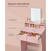 Mesa de Maquillaje con Espejo Grande, Gabinete con 2 Cajones y 3 Compartimentos, Estilo Moderno, Blanco - details 28