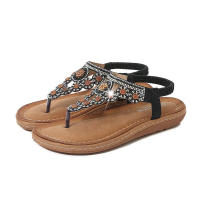 Sandalia punta redonda de gran tamaño ahuecada parte inferior plana estilo diamantes de imitación zapatos de mujer cómodos verano - details 1