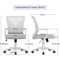 Silla de Oficina Inclinable Diseño de Mariposa Soporte Lumbar Máxima Carga 136kg Gris Claro - details 2
