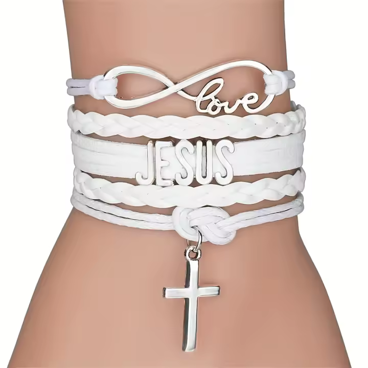 Pulsera Religiosa “Love Jesus” con Cruz Colgante, Pulsera Cristiana Multicapa para Mujer y Hombre,pulsera cristiana mujer pulsera Jesús love pulsera con cruz colgante joyería religiosa pulsera con símbolo de fe - 1