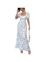 Vestido largo francés 2025 verano nueva cintura y temperamento delgado ropa de mujer floral de manga corta pequeño vestido fresco. - details 0