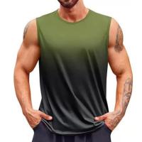 Camiseta sin mangas a la moda de verano 2025, chaleco deportivo holgado de Color degradado para hombre, camiseta interior sin mangas de secado rápido, camisetas para hombre, chaleco para correr - details 0