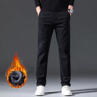 Pantalones informales de invierno para hombre, pantalones cálidos de felpa de estilo clásico para negocios, pantalones de piel gruesa Regular, pantalones formales rectos elásticos de lana para hombre - details 16