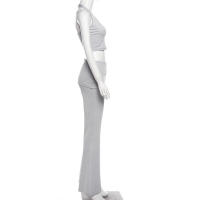 BUNO-Conjunto informal de 2 piezas de gato extraño para mujer, camisola deportiva con cuello Halter y pantalón acampanado, ropa de calle a juego, liso y elástico, sencillo - details 16