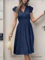 Vestido plisado de verano para mujer, manga corta, color sólido - details 14