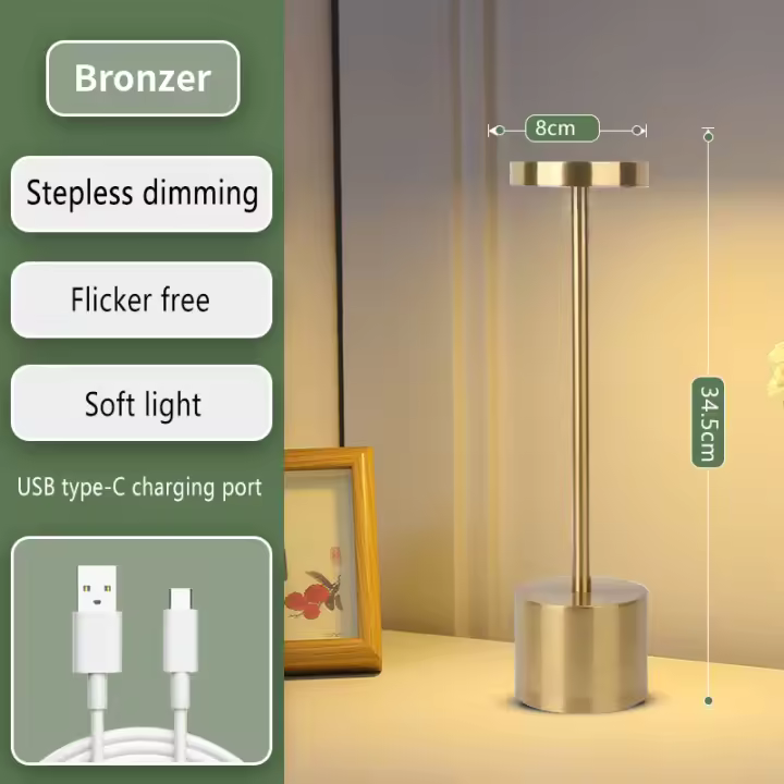 Lámpara de mesa LED recargable inalámbrica, 3 modos de color, regulable, para el comedor, el dormitorio - 1