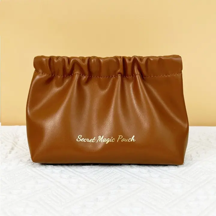 Bolsa de primavera de hoja de PU de estilo coreano, bolsa de almacenamiento de artículos pequeños de Color sólido con cierre automático, bolsa de cosméticos para niñas - 1