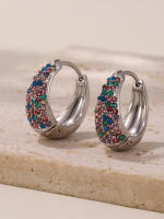 Mujeres Hueco Azul Verde Turquesa Gota Pendientes Circón Color Bohemio Estilo Commuter Moda Mujeres Ronda Stud Pendientes - details 11