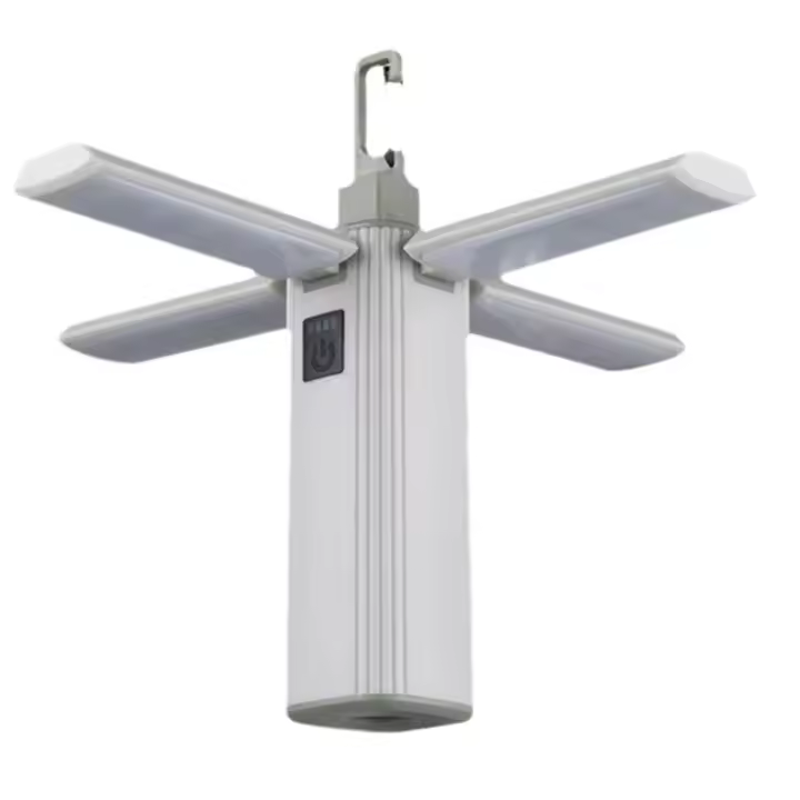 Luz de Campamento Plegable Multifunción con Indicador de Carga: 4 Hojas, Fuente de Poder Inalámbrica y Iluminación Antiestrabismo para Aventuras al Aire Libre - 1