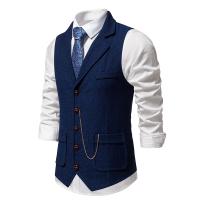 Chaleco Retro con solapa y cadena para hombre, traje con bolsillos de Tweed grueso en espiga a la moda, informal, Vintage, para fiesta de ocio - details 5