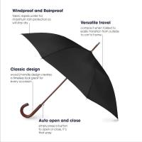 Paraguas de madera clásicos con mango en J, fácil agarre, resistente al viento, impermeable, ble - details 10