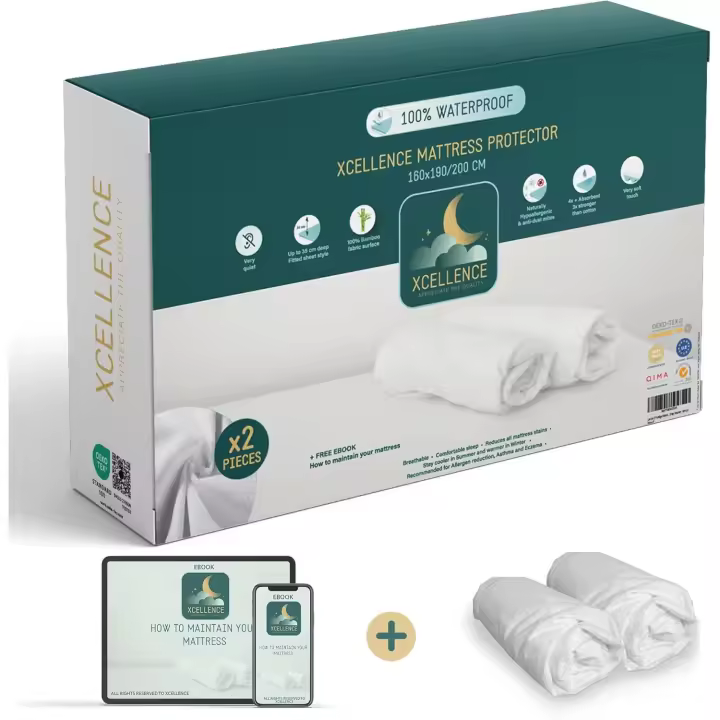 Alese - Juego de 2 Protectores de colchón de 160 x 200 cm, Impermeable, silencioso, Transpirable, 100% bambú, Altura 35 – 30 cm, naturalmente, antiácaro y Antibacteriano, con Forma de sábana - 1