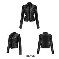 Chaquetas de piel sintética para mujer, abrigo ajustado con cremallera para motocicleta, abrigo corto de PU para motorista - details 4