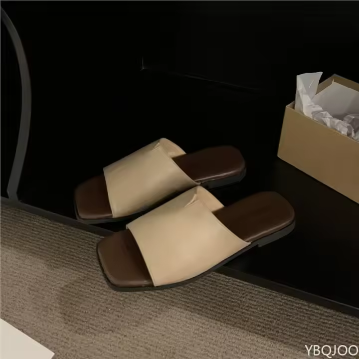 Sandalias planas de verano 2025, nuevas, casuales, abiertas, elegantes, minimalistas, de una sola tira, deslizantes, de color sólido, pantuflas para mujer. - 1