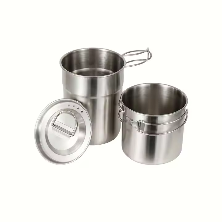 Olla al aire libre de los utensilios de cocina, taza determinada del café 2pcs con las tapas de ventilación, taza que acampa del acero inoxidable 304 - 1