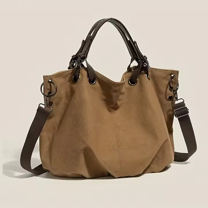 Bolso de mano retro para mujer: bolso grande informal con correa de hombro extraíble, cierre de cremallera y forro de poliéster - 1