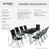 Conjunto Muebles Jardín Exterior 9 Piezas, Estructura de Aluminio, Mesa y Sillas Terraza Impermeables, Resistentes a Intemperie, Sillas Plegables y Reclinables, Tela Transpirable - Plata - details 15