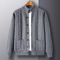 Suéter de punto con cárdigan informal de manga larga a la moda cálida de lana gruesa a cuadros con diamantes para hombre - details 6