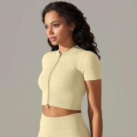 Hamidou-Camiseta deportiva con cremallera para mujer, Top elástico ajustado y transpirable, ropa deportiva para gimnasio, correr y Yoga - details 9