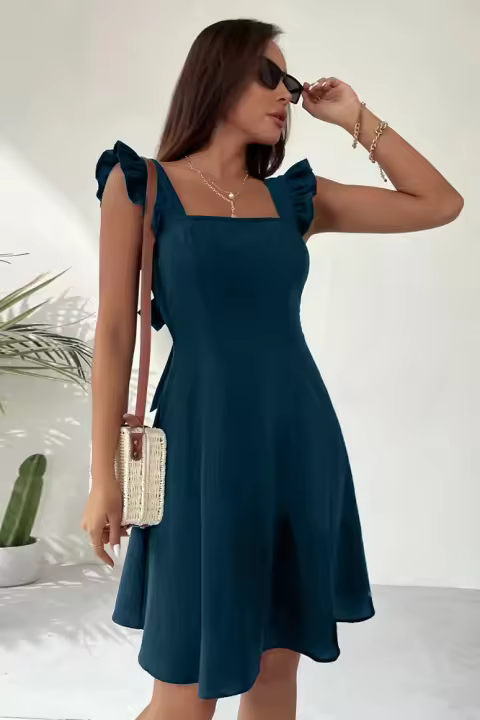 Falda corta camisola con cuello cuadrado para mujer, TRE de verano, color liso, sin espalda - 1