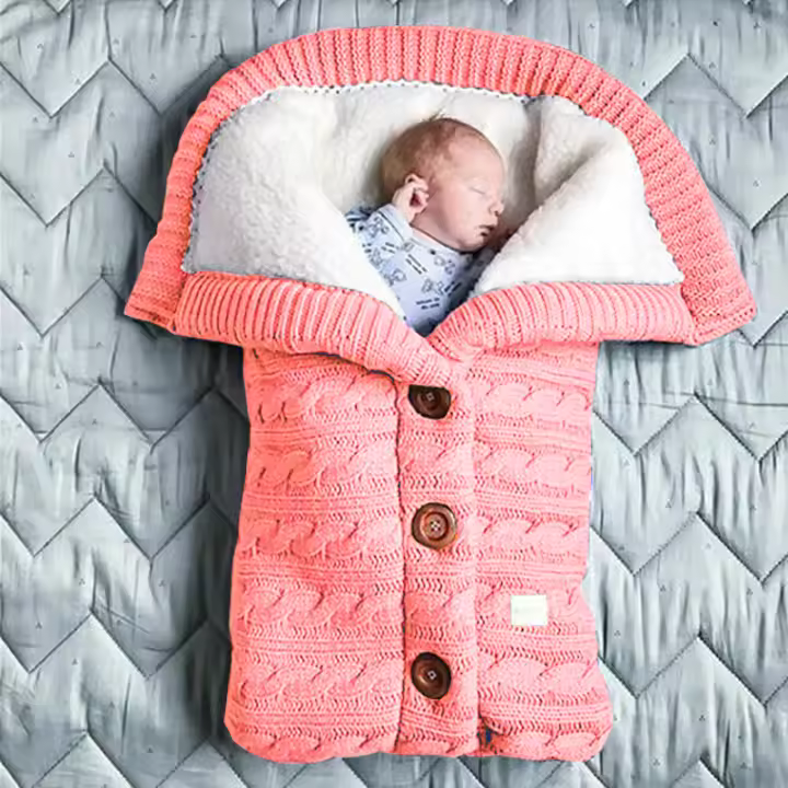 Saco de dormir de punto grueso para bebé, forro de Cachemira de imitación infantil, envoltura para recién nacido, manta para cochecito de niño - 1