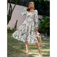 Vestido con cuello cuadrado para mujer, vestidos florales de manga larga, elegante y bonito, - details 2