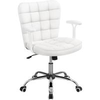 Silla de Oficina sin Reposabrazo Silla Oficina Tapizada de Cuero PU Silla con Ruedas Silla Ergonómica Base Metal Blanca - details 43