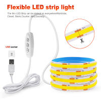 Tira de luces LED COB regulable, cinta LED Flexible USB de 5V con interruptor de encendido y apagado, iluminación lineal de alta densidad de 320LED con cinta adhesiva - details 1