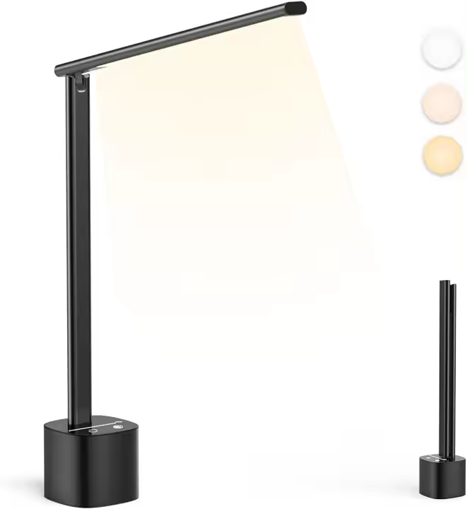Lámpara de escritorio LED, Flexo escritorio plegable y recargable, Graduable y orientable, 5000mAh Lámpara de mesa inalambrica para estudio, estudio, oficina, trabajo, exterior (Gris) - 1