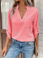 Camisas informales holgadas a rayas para mujer, blusas Vintage a la moda, Tops elegantes para mujer joven, Otoño, 2024 - details 5