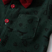 Ropa para niños Conjunto de camisa de manga larga para niños Corbata de moño Cárdigan estampado Traje de Navidad Vestido con tirantes - details 7