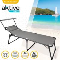 Plegable con Parasol Gris, Antivuelco, Reclinable 3 Posiciones, Material: Acero y textileno, Medidas: 193x53x30cm, Peso máx. soportado 110Kg, Tumbonas Plegables (62288) - details 9
