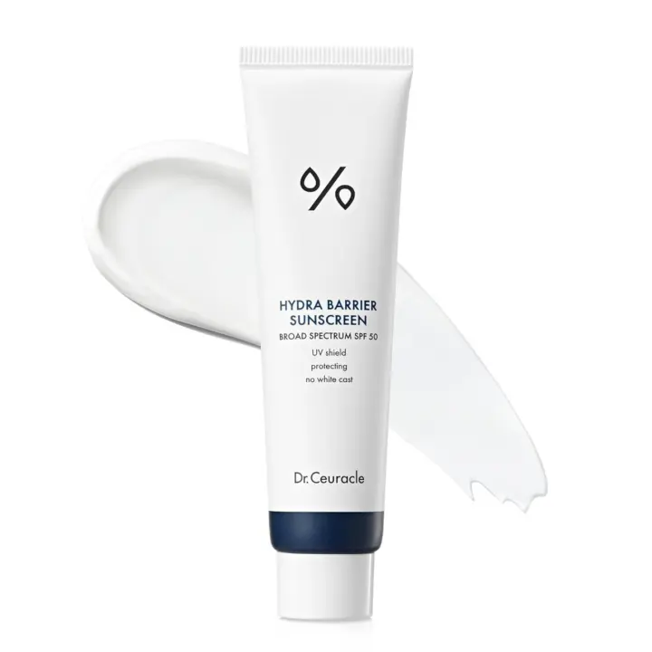 Dr.Ceuracle Hydra Barrier Facial Broad Spectrum SPF 50 - Protector solar mineral coreano con óxido de zinc y ácido hialurónico, Dewy - 1