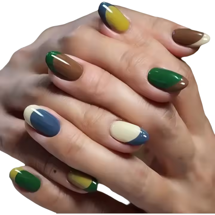 Kit De Uñas Postizas 24 Piezas Con Patrón Geométrico De Colores Vibrantes Y Tierras Para Crear Un Estilo Único En Los Dedos - 1