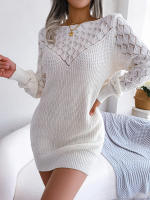 Vestido de punto de manga larga para mujer, suéter informal ahuecado, ropa sin cinturón, otoño e invierno, 2024 - details 7