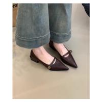 2025 nueva primavera y otoño francés puntiagudo tacón medio zapatos Mary Jane zapatos de boca poco profunda de los niños de una palabra hebilla cinturón tacón grueso zapatos individuales - details 3