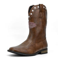 Bordado de cabeza cuadrada, botas occidentales de diseño con patrón característico de mezclilla para hombres rectos retro - details 1