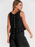 Conjunto casual de verano para mujer, top sin mangas plisado y pantalones cortos de pierna ancha - details 60