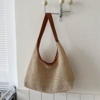Bolso de paja tejido hecho a mano Simple, bolso de mano de estilo bohemio, bolso de rafia, bolsos de playa de gran capacidad para verano - details 5