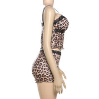 BUNO-Conjunto de 2 piezas con estampado de leopardo callejero Insglas sexi Camisetas sin espalda de encaje de cuello bajo sin espalda + pantalones cortos de verano para chicas calientes - details 9