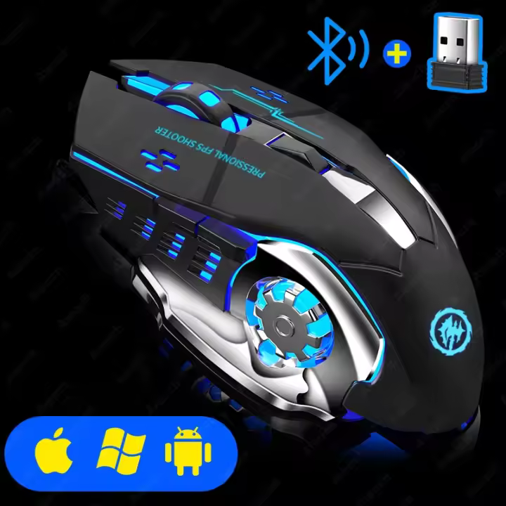 Ratón recargable inalámbrico con Bluetooth, dispositivo electrónico recargable con USB, retroiluminación, juego de PC - 1