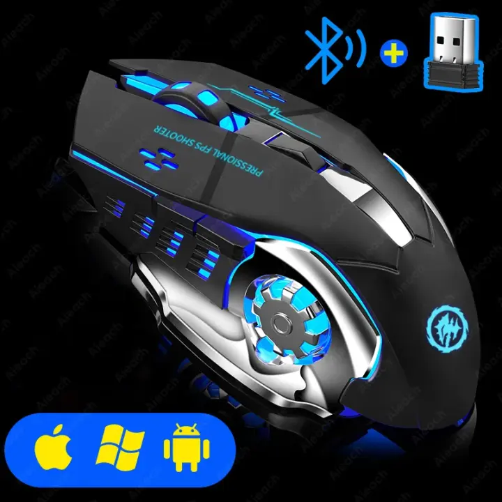 Ratón recargable inalámbrico con Bluetooth, dispositivo electrónico recargable con USB, retroiluminación, juego de PC - 1