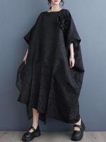 EAM mujeres negro tamaño grande encaje empalmado 3D wer vestido nuevo cuello redondo manga tres cuartos moda Primavera otoño 2025 31A0706 - details 8