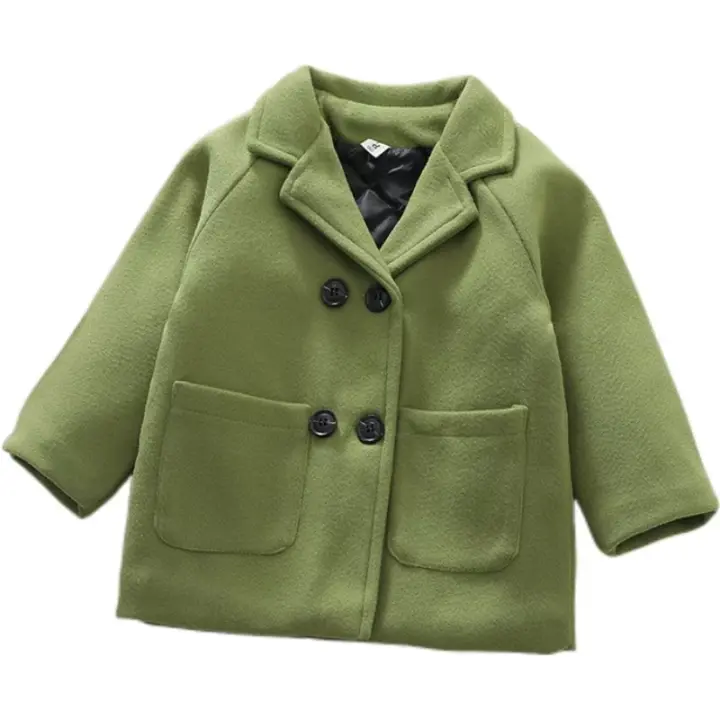 Chaqueta de Tweed verde aguacate con solapa para niños y niñas, abrigo de lana mediano, cálido - 1
