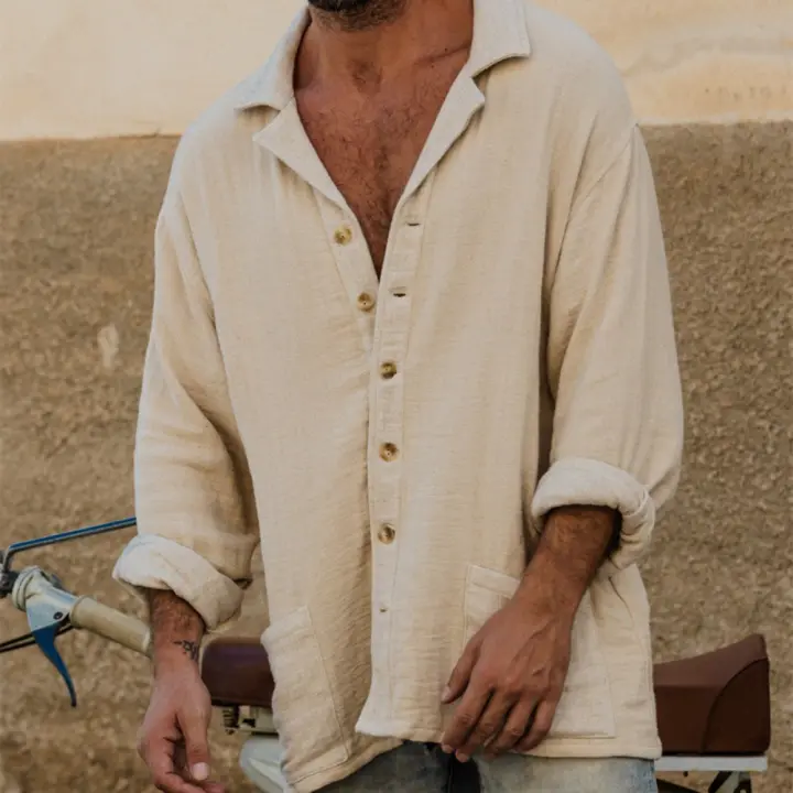 Camisas de algodón y/o para hombre, camisas de playa con botones de manga larga para primavera y otoño - 1